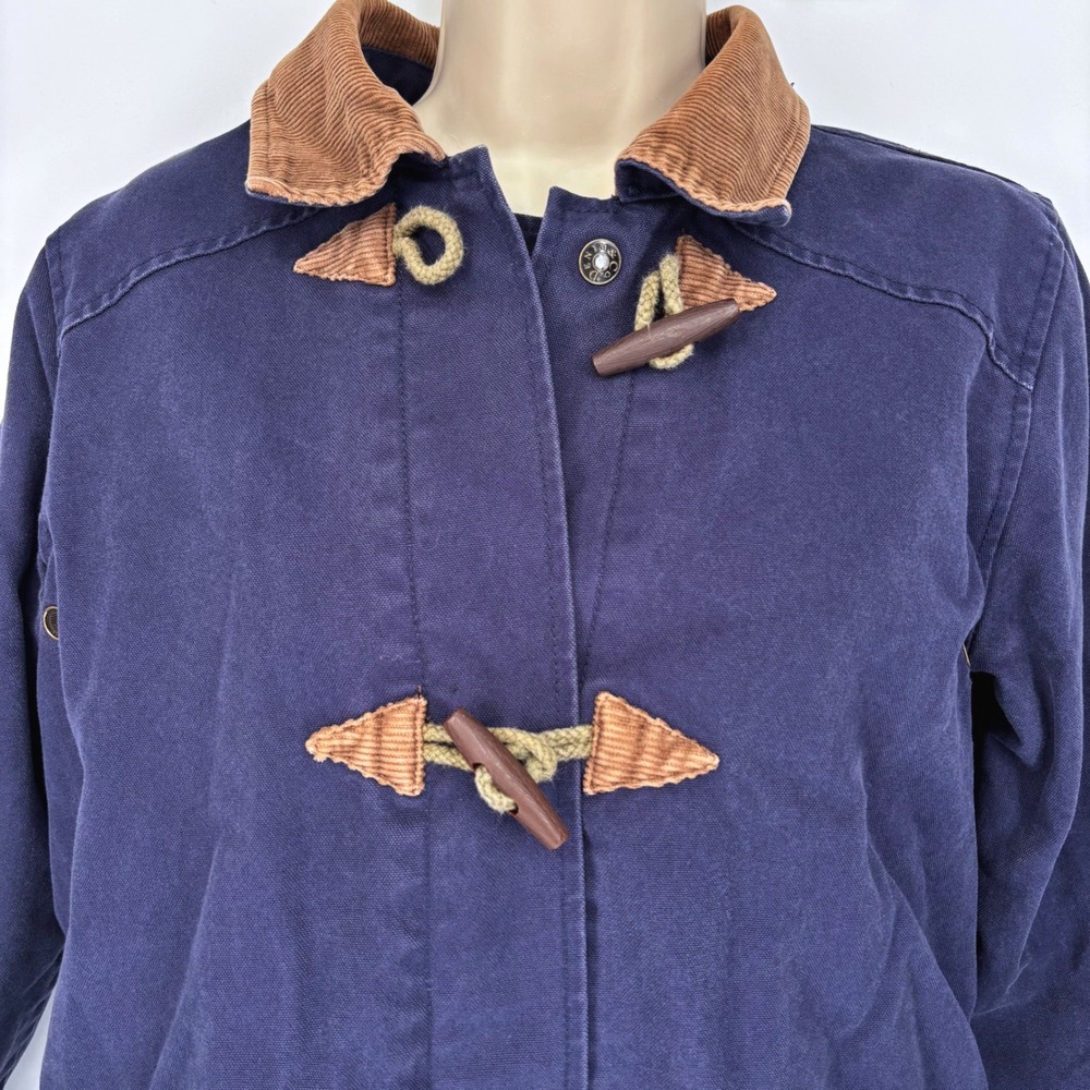 Denim & Co. Chore Jacket Cotton Corduroy Flannel Blue Toggle Snap Sz S VTG Y2K - Picture 2 of 7